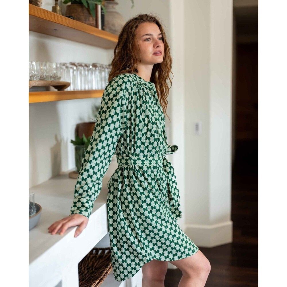 Voyageur Aphrodite Long Sleeve Shirt Dress Printed Buttondown Cotton L 279935